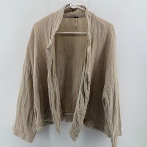 Free People Womens Beige Textured Cotton Gauze Open Front Cardigan Jacket Small